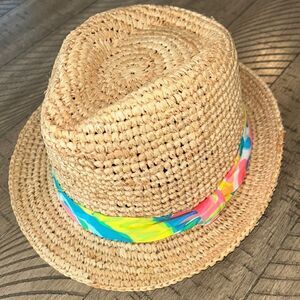 Fun 🤩 Beach 🏖️ 💯 Raffia Hat 👒 by Lilly Pulitzer neon strip along 1 1/2” brim